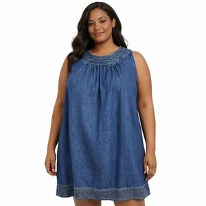 SPEED CENTRAL Size 3X Flirty Dark Wash Blue Jean Denim Casual Mini Shift Dress